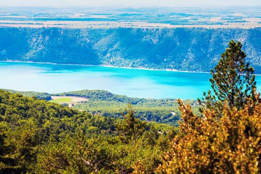 Lake of Sainte-Croix - distant view. Provence-Alpes-Cote d'Azur, France.