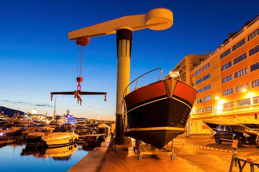 Boat crane in Port Hercule in Monaco, Monaco.