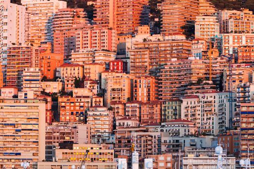 Monaco apartment buildings at sunrise. Monaco.