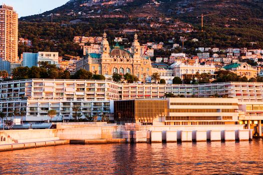 Panorama of Monaco at sunrise. Monte Carlo, Monaco.