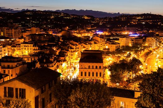 Aerial view of Cannes at sunrise. Cannes, Provence-Alpes-Cote d'Azur, France