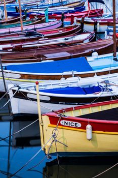 Nice port - colorful fishing boats. Nice, French Riviera, France.