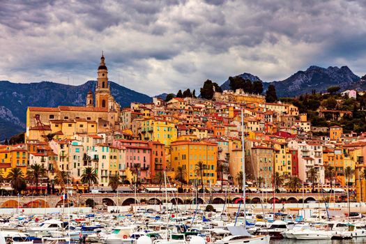 Heavy clouds over Menton. Menton, Provence-Alpes-Cote d'Azur, France
