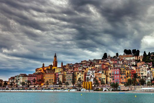 Heavy clouds over Menton. Menton, Provence-Alpes-Cote d'Azur, France