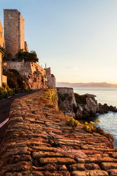 Old walls of Antibes. Antibes, Provence-Alpes-Cote d'Azur, France.