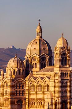 Marseille Cathedral at susnet. Marseille, Provence-Alpes-Cote d'Azur, France.