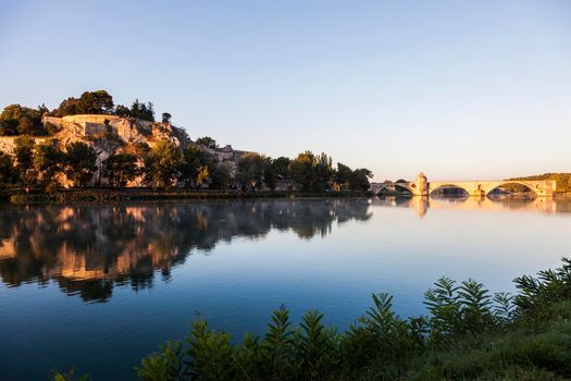 Pont Saint-Benezet and Rhone River in Avignon. Avignon, Provence-Alpes-Cote d'Azur, France.