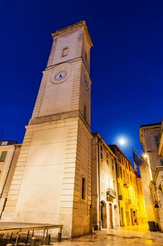Clock Tower on Place de l'Horloge in Nimes Nimes, Occitanie, France.
