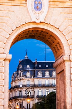 Porte du Peyrou - triumphal arch in Montpellier. Montpellier, Occitanie, France.