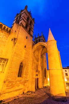 Montpellier Cathedral at night. Montpellier, Occitanie, France.