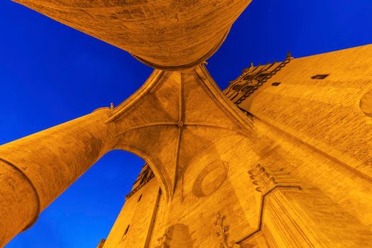 Montpellier Cathedral at night. Montpellier, Occitanie, France.