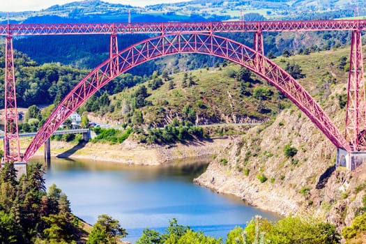 Garabit viaduct over River Truyere. Ruynes-en-Margeride, Auvergne-Rhone-Alpes, France.