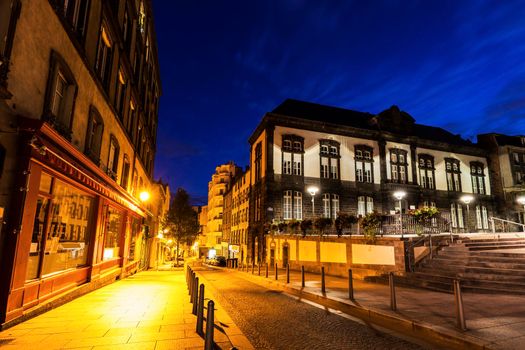 Architecture of Clermont-Ferrand at dawn. Clermont-Ferrand, Auvergne-Rhone-Alpes, France.