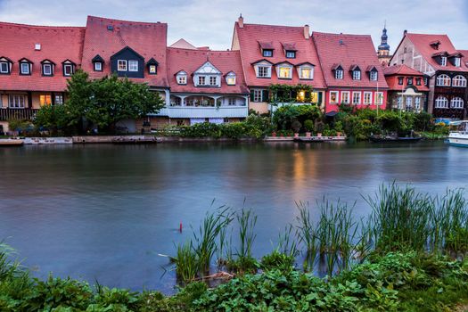 Old architecture of Bamberg along Regnitz River. Bamberg, Bavaria, Germany.