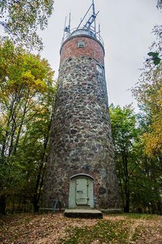 Kikut Lighthouse in Wolin National Park. Miedzyzdroje, West Pomeranian, Poland.