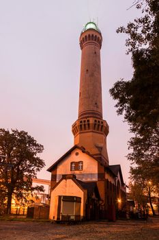 Swinoujscie lighthouse at night. Swinoujscie, West Pomerania, Poland