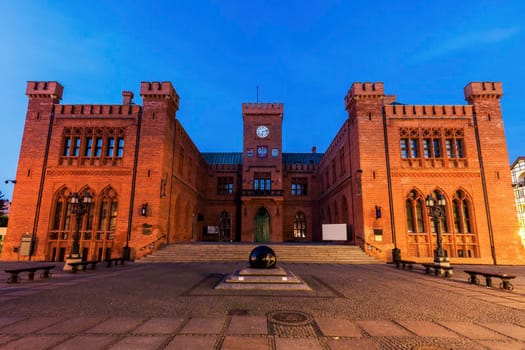 Kolobrzeg Old City Hall at night. Kolobrzeg, West Pomerania, Poland.