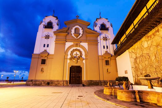 Candelaria Church at night. Candelaria, Santa Cruz de Tenerife, Tenerife, Canary Islands, Spain.