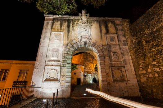 Arch in Saint George's Castle area in Lisbon. Lisbon, Portugal.