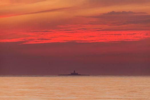 Bugio Lighthouse during the sunset. Lisbon, Portugal.