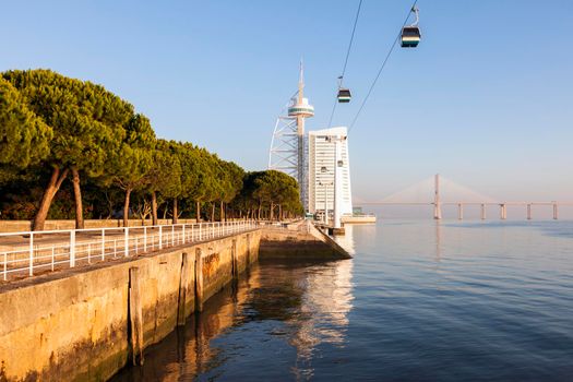 Tower Vasco da Gama by Tagus River in Lisbon. Lisbon, Portugal.