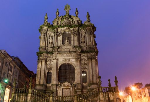 Clerics church in Porto at sunrise. Porto, Norte, Portugal.