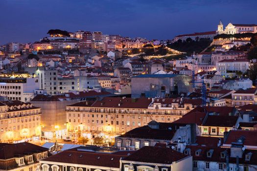 Architecture of Lisbon at night. Lisbon, Portugal.