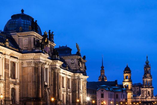 Architecture of Dresden at night. Dresden, Saxony, Germany.