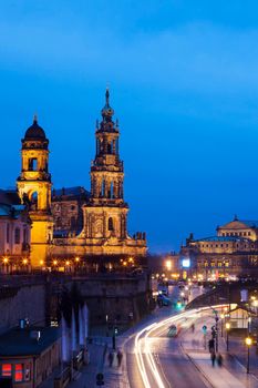 Dresden Cathedral at night. Dresden, Saxony, Germany.