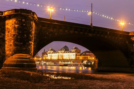 Augustus Bridge on Elbe River. Dresden, Saxony, Germany.
