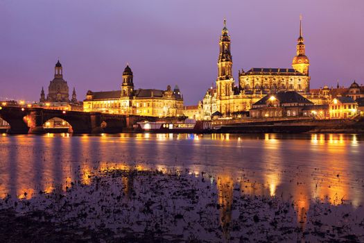 Dresden architecture across Elbe River. Dresden, Saxony, Germany.