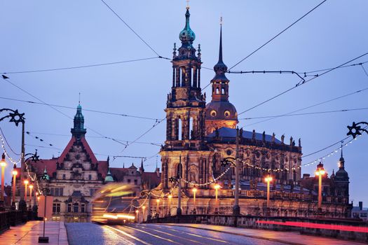 Dresden architecture from Augustus Bridge. Dresden, Saxony, Germany.