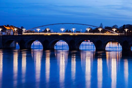 Bridge on Meuse River in Maastricht. Maastricht, Limburg, Netherlands.