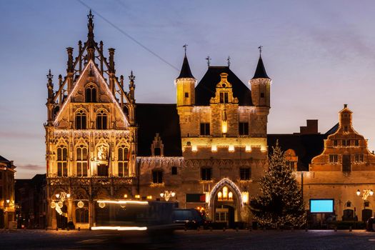 Mechelen City Hall seen at sunrise. Mechelen, Flemish Region, Belgium