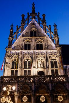Mechelen City Hall at night. Mechelen, Flemish Region, Belgium
