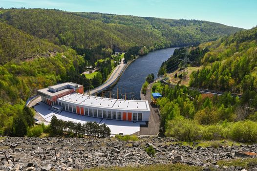 The Dalesice pumped - storage hydroelectric power station on the Jihlava river. Dam with landscape in the Czech Republic