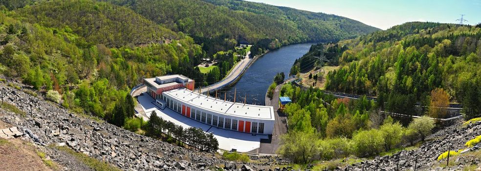 The Dalesice pumped - storage hydroelectric power station on the Jihlava river. Dam with landscape in the Czech Republic