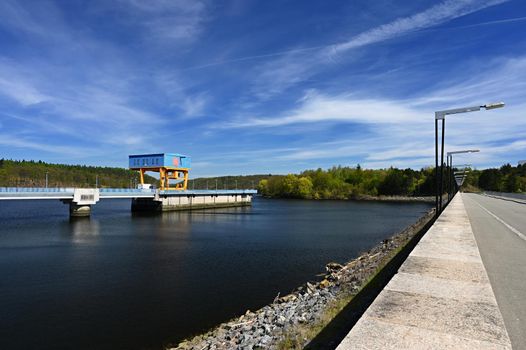 The Dalesice pumped - storage hydroelectric power station on the Jihlava river. Dam with landscape in the Czech Republic