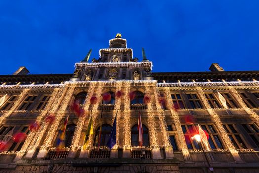 Antwerp City Hall at dusk. Antwerp, Flemish Region, Belgium.
