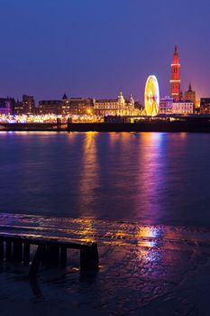 Panorama of Antwerp across Scheldt River. Antwerp, Flemish Region, Belgium