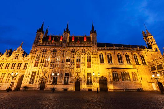 Bruges City Hall on Burg Square. Bruges, Flemish Region, Belgium