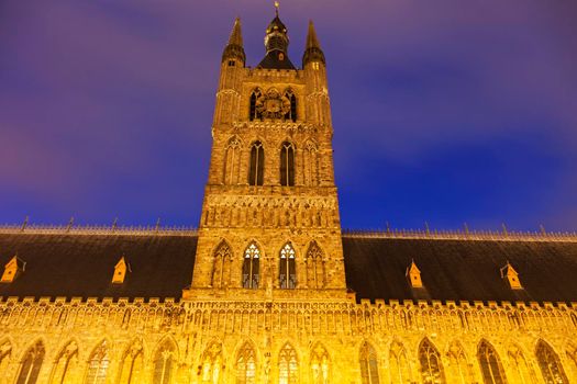 Cloth Hall and Belfry in Ypres. Ypres, West Flanders, Flemish Region, Belgium