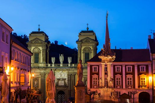 St. Anne's Church on Main Square in Mikulov. Mikulov, South Moravian Region, Czech Republic.