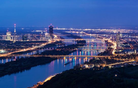 Vienna skyline and Danube River. Vienna, Austria.