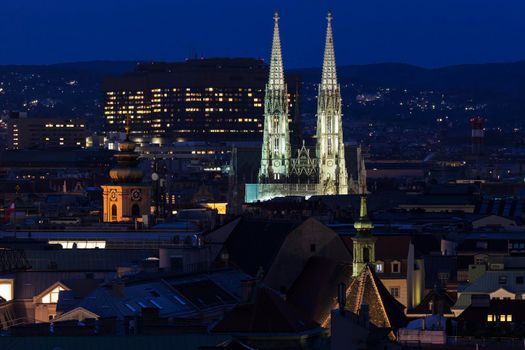 Votivkirche in Vienna at night. Vienna, Austria.