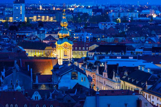 Stadtpfarrkirche in Graz at night. Graz, Styria, Austria.