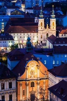 Dreifaltigkeitskirche and Mariahilfkirche in Graz. Graz, Styria, Austria.
