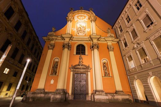 Dreifaltigkeitskirche in Graz at night. Graz, Styria, Austria.