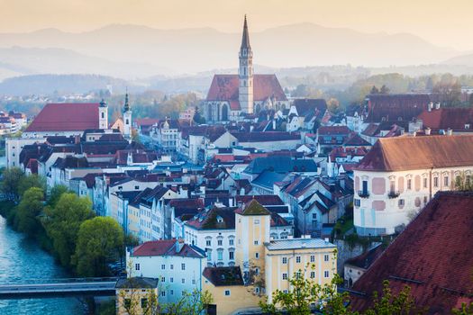 Panorama of Steyr in the morning. Steyr, Upper Austria, Austria..