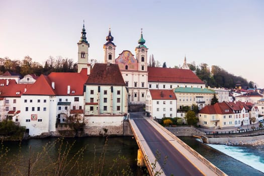 Steyr panorama with St. Michael's Church. Steyr, Upper Austria, Austria.